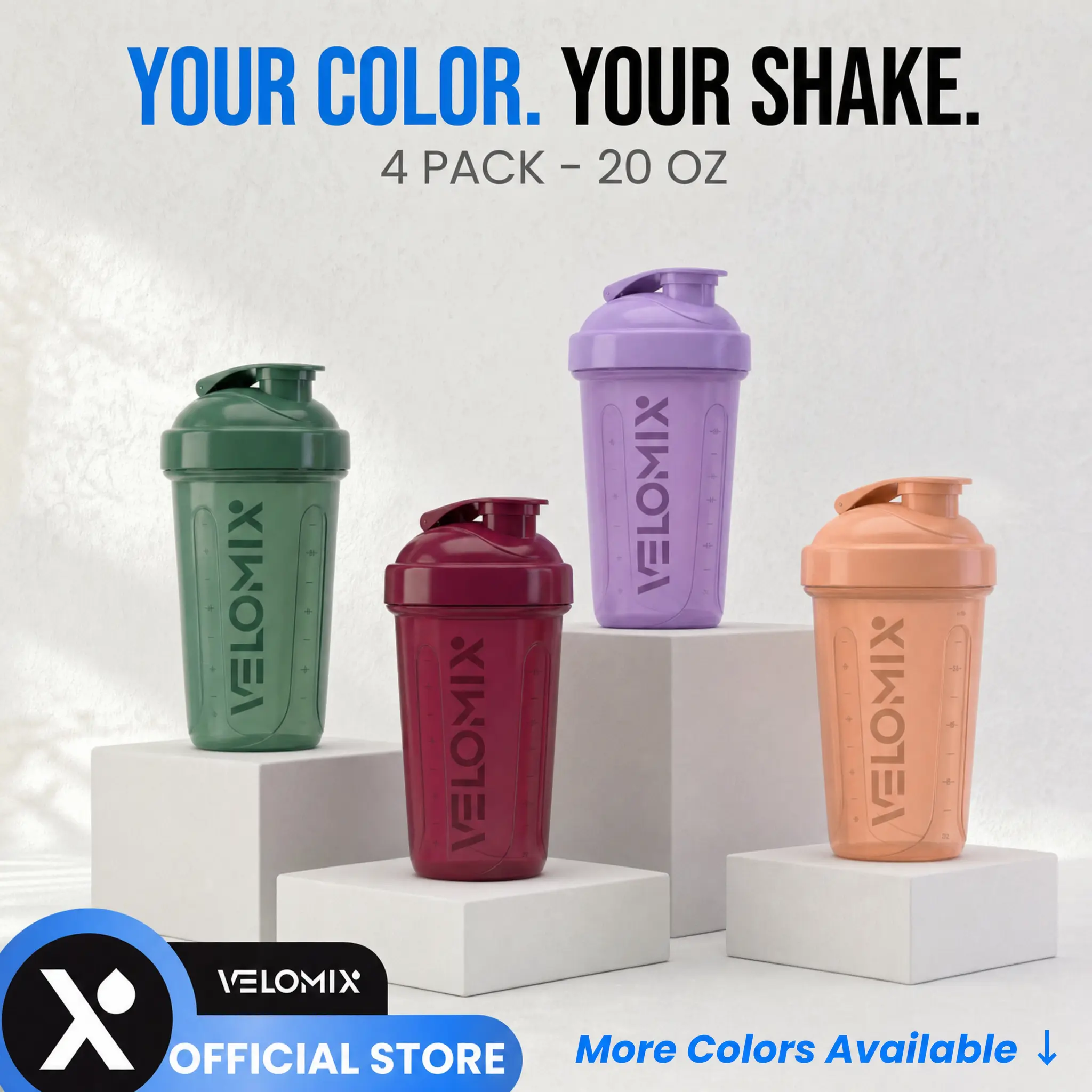 VELOMIX 4-Pack 20oz Protein Shaker Bottles - BPA-Free, Leak-Proof Gym Accessories Water Bottles with Wire Whisk Ball for Gym Essentials (Multiple Colors)
