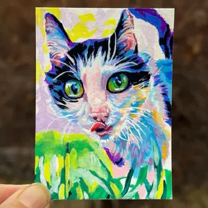 Original Small Gouache Painting Acrylic Gouache Cat ACEO Bright Vibrant Impressionism Artwork
