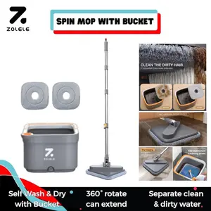 Mother's Day Self Wash Spin Mop M16 and Bucket System 2pcs/set Microfiber Mop Cloth Cleaning System - Self-Was & Dry Light Household Tornado Mop,Separate Clean & Dirty Water,Adjustable 360° Rostation Feature,Steel Mop hand
