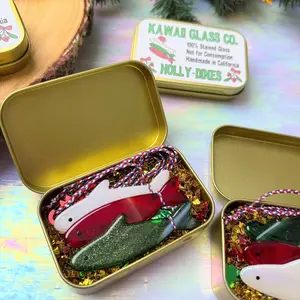 Holly-dines! Christmas Sardine Fish Ornament - Single Iridescent Snowy White Pine Green Holly Red or Pack of All 3 Colors with Colorful String for Easy Hanging