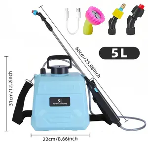 Garden tool 1.35 Gallon/5L Battery Powered Sprayer,Electric Sprayer with USB Rechargeable Handle, Portable Garden Sprayer  with 23.6" Telescopic Wand, 3 Mist Nozzles and Adjustable Shoulder Strap Electronic Pest Repellent Fly Zapper