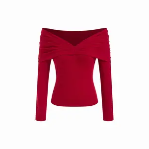 Cider Off-shoulder Long Sleeve Ruched Top