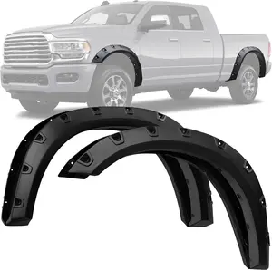 YITAMOTOR Smooth Fender Flares Compatible with 2019-2023 Ram 2500 3500 (Excludes Dually Models), Pocket Bolt-Riveted Style, 4 Pcs Paintable Wheel Flares Chrome Eyebrow Headlight Trim Cover
