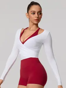 Lightweight Breathable Long Sleeve Yoga Hoodie, Adjustable Lace-Up Design, Sporty Loose-Fit, All Seasons, Plain Pattern, Gym Wear