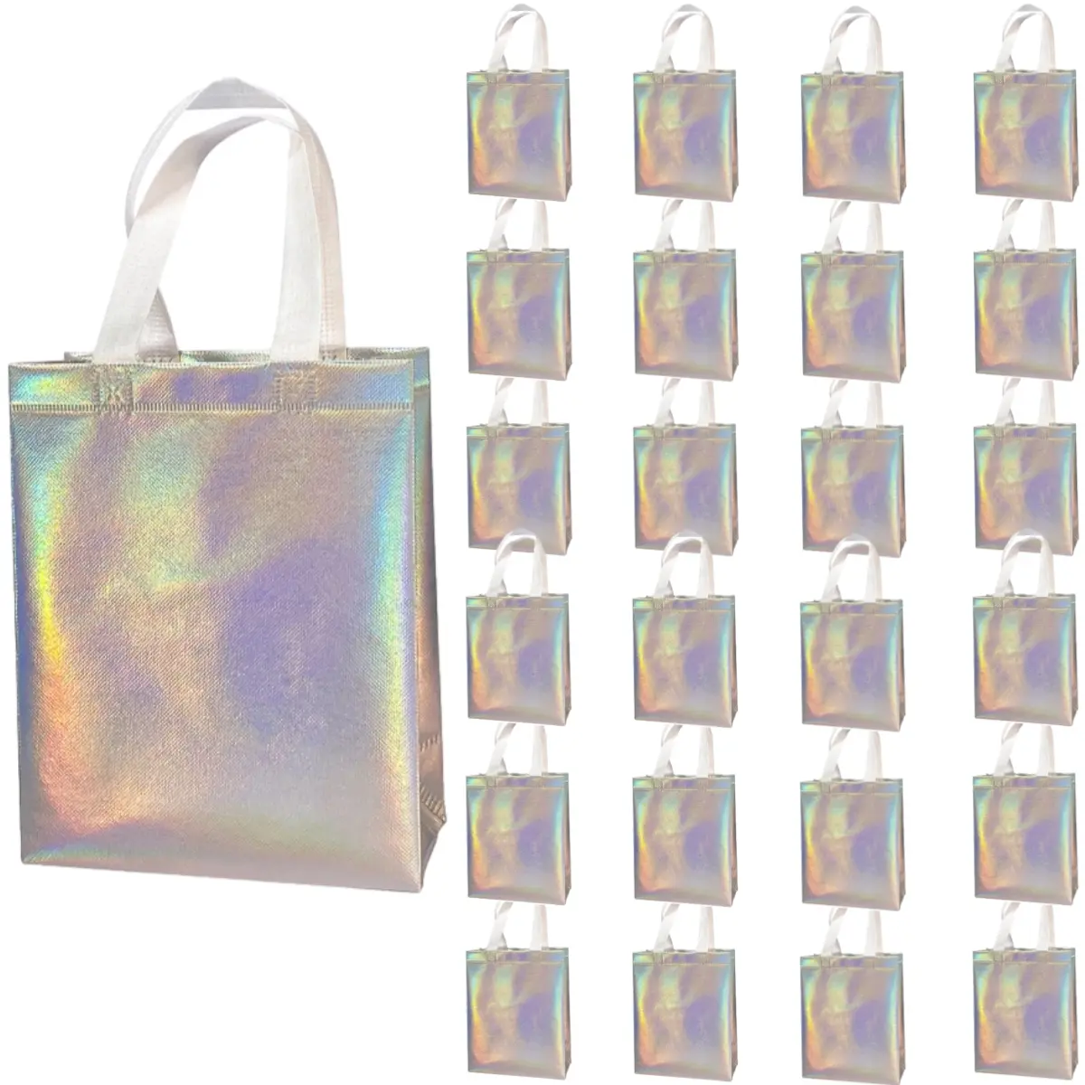 A Set of 24/12 Pcs Holographic Gift Bags with Vibrant Rainbow Foil Finish & Durable Sturdy Handles,Non-Woven Reusable Party Favor Bags for Christmas,Birthday,Wedding,Corporate Event,Father's Day,Tools & Hardware