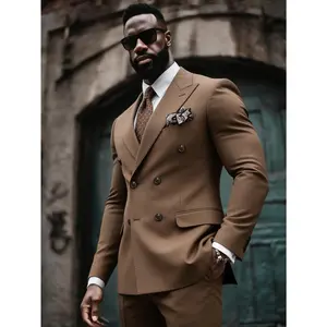 Men’s Suit Double Breasted Peak Lapel 2 Piece Solid Color Blazer & Dress Pants for Business Wedding Tuxedo