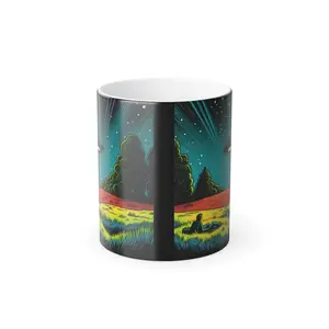 Color Morphing UFO Mug | Trippy Flower Alien Coffee Mug | UFO Gift Idea Ceramic Cup