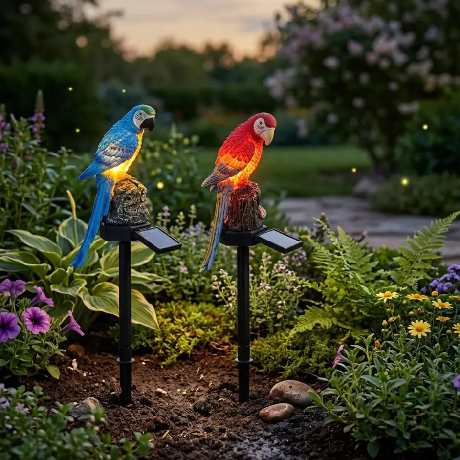 Solar Parrot Garden Stake Lights - Realistic Resin Figurine, LED Solar-Powered Waterproof Pathway Lamp, Outdoor Decor for yd Flower Bed, Housewarming Gift for Garden Lovers