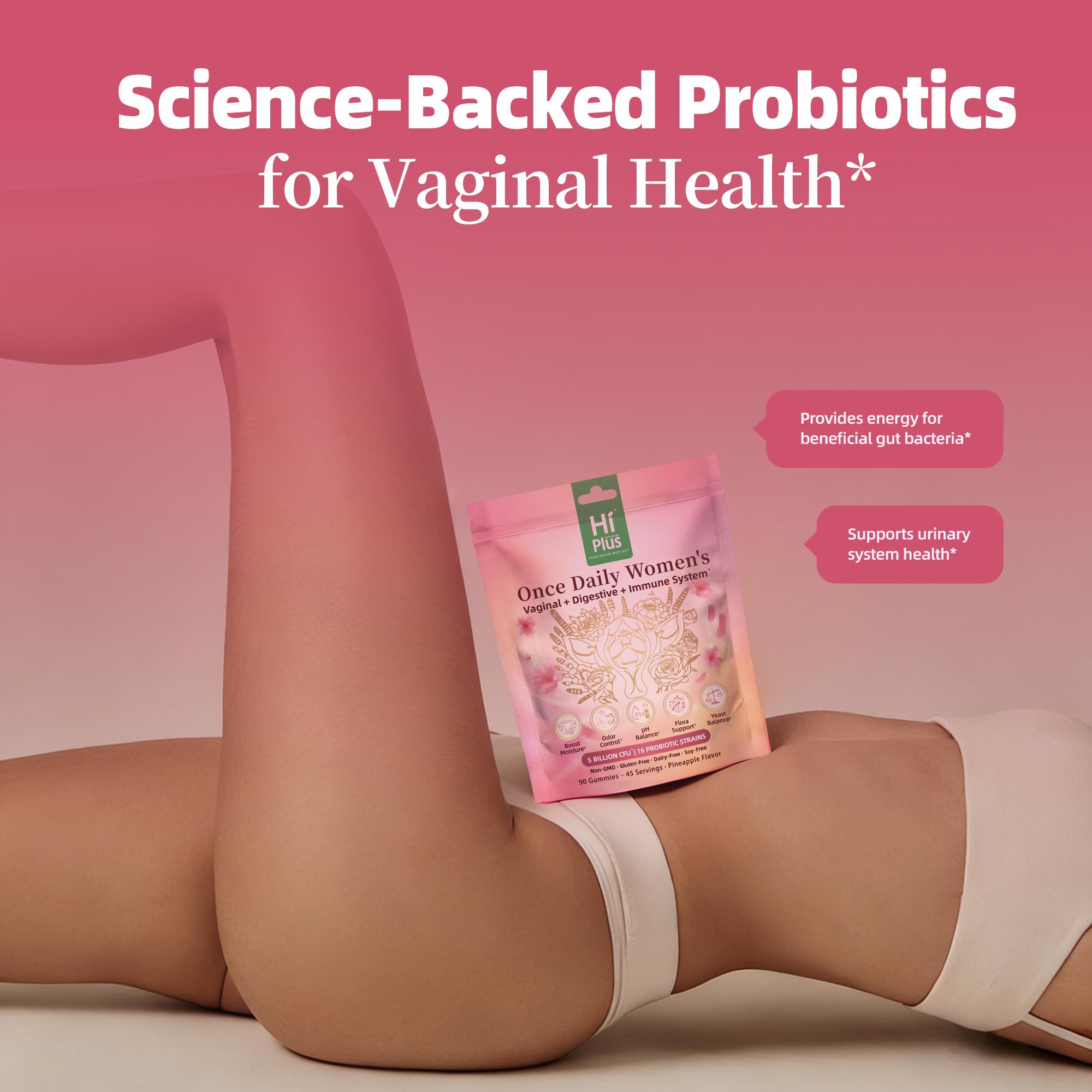 HiPlus Women’s Probiotic Gummies – Vaginal, Digestive & Immune Support | 5 Billion CFU, 16 Strains, Pineapple Flavor