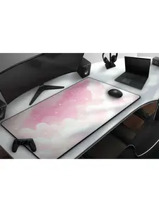 Pink & White Clouds Mousepad, Cute Pastel Desk Mat, Kawaii Clouds and Sky Gaming Mouse Pad, Large Extended Mat, Minimalist Office Decor