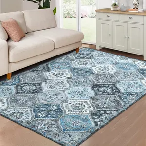 Vintage Geometric Print Carpet Washable Area Rug Soft Imitation Wool Foldable Room Interior Decorative Rug Stain Resistant Non-slip for Bedroom Dining Room Office