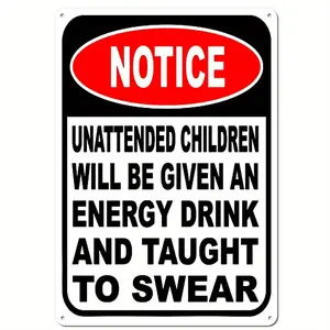 Humorous Vintage Style Iron Wall Art Sign Unattended Youngsters Warning Perfect for Indoor and Outdoor Decor Display