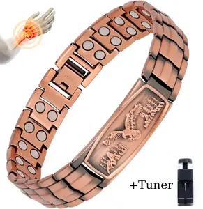 Magnetic Bracelet for Men Adjustable Sizing Tool Eagle Pattern Magnetic Field Therapy Jewelry Gift with Tuner Included