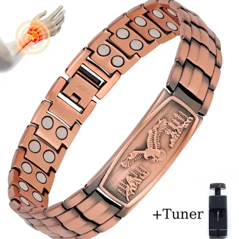 Male Adjustable Strap Magnetic Field Therapy Bracelet - Fashion Eagle Animal Motif Casual Link Bangle, Magnetized Adjustable Bracelets & Bangles, Includes Tuner Sizing Tool, Ideal for Daily Wear, Father's Day Gifts, Adjustable Strap Bracelets