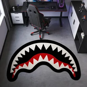Cool Shark Tooth Shape Carpet, Gaming Room Atmosphere Mat, Trendy Game Room Decorative Fluffy Rug, Bedroom Computer Chair Foot Pad