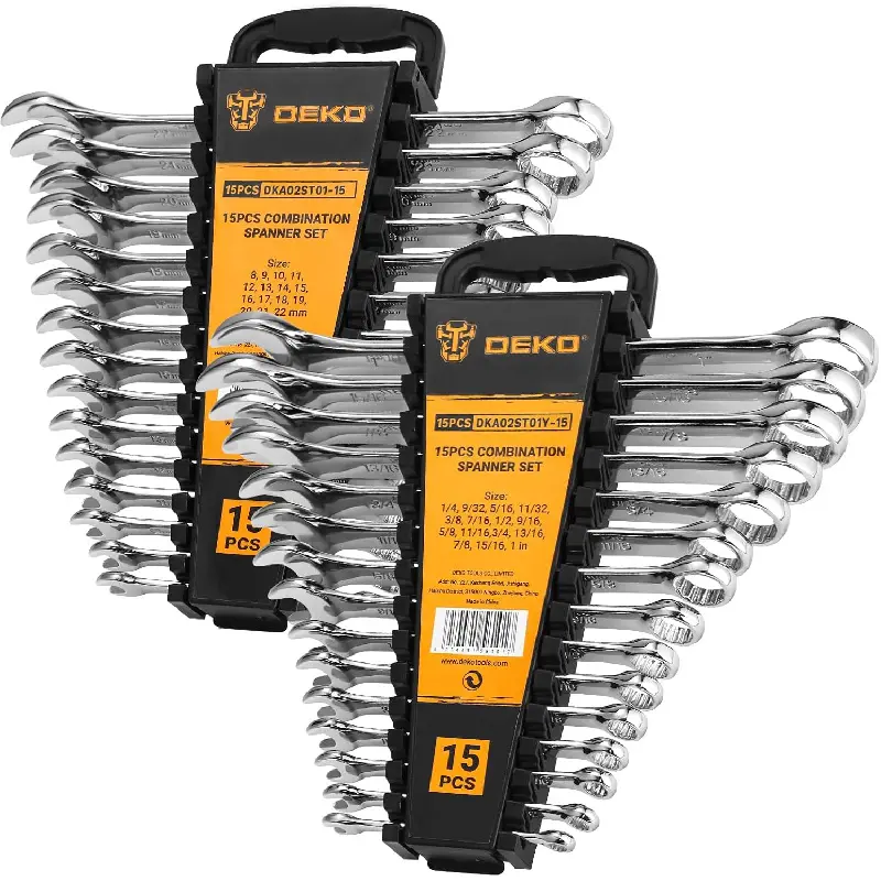 Combination Wrench Set, SAE&Metric, 30-piece, 1/4'' to 1'' & 8-22mm, 12-Point, Chrome Vanadium Steel, with Plastic Tray