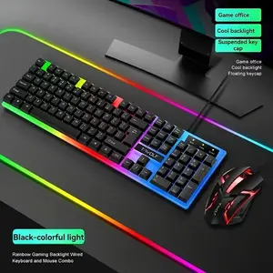 Tf230 Wired Keyboard and Mouse Set, USB Illuminated Gaming Keyboard and Mouse, Home Office Wired Keyboard and Mouse Set, Optical Movement Detection