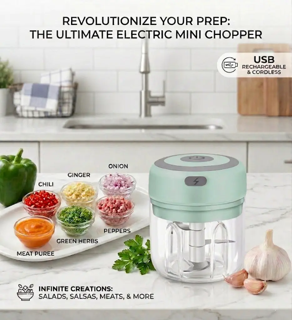 GMOX Electric Garlic Chopper - 250ML USB Rechargeable Mini Food Processor with Stainless Steel Blade, Portable 1-Button Vegetable Onion Mincer for Spices Nuts Baby Food, Kitchen Gadget,back to school,back to school haul