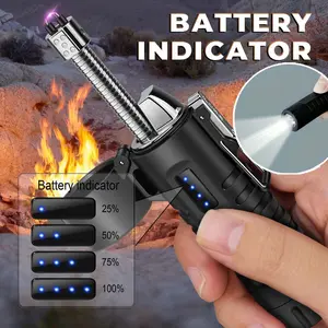 Windproof and Electric Lighter, Outdoor Camping Lighter, Flashlight Lighter, USB Rechargeable Lighter, Pulse Plasma Lighter, Portable Lighter, 360° Rotating Telescopic Lighter, Camping Hiking Survival Camping Ignition Tool