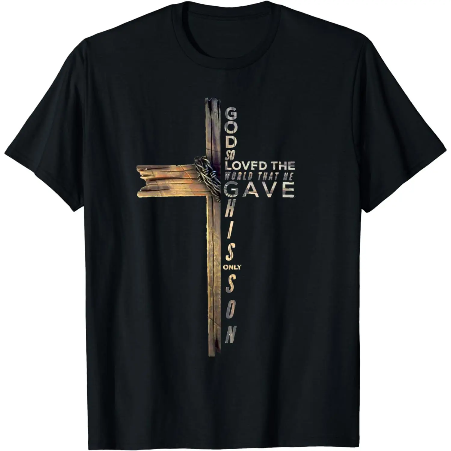 Men's John 3:16 Christian Cross T-Shirt, Vintage Distressed Graphic Tee, 100% Cotton Casual Athletic Short Sleeve Tops, Shortsleeve, Menswear, Retro, Round Neck, Slim Fit, Dad Jeans, Text Graphic, Streetwear, Soft, Tshirt, Pre-Shrunk