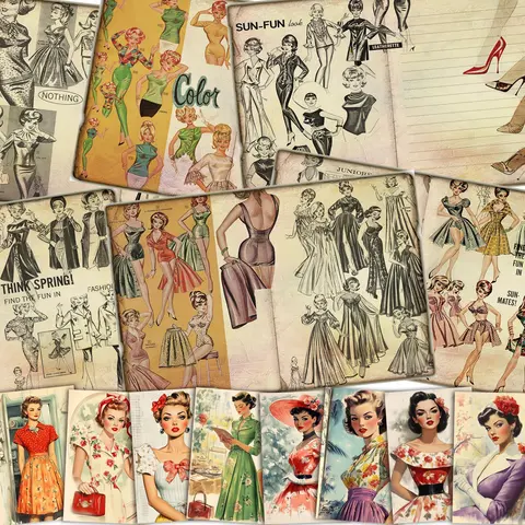 Vintage Writable DIY Decorative Paper Set with Stickers, 62pcs/set A5 Vintage Writable DIY Decorative Paper Set, Scrapbooking Supplies, Scrapbooking Ephemera, Background Pad, Crafting Kit, Creative Craft Kit, Diy Kits