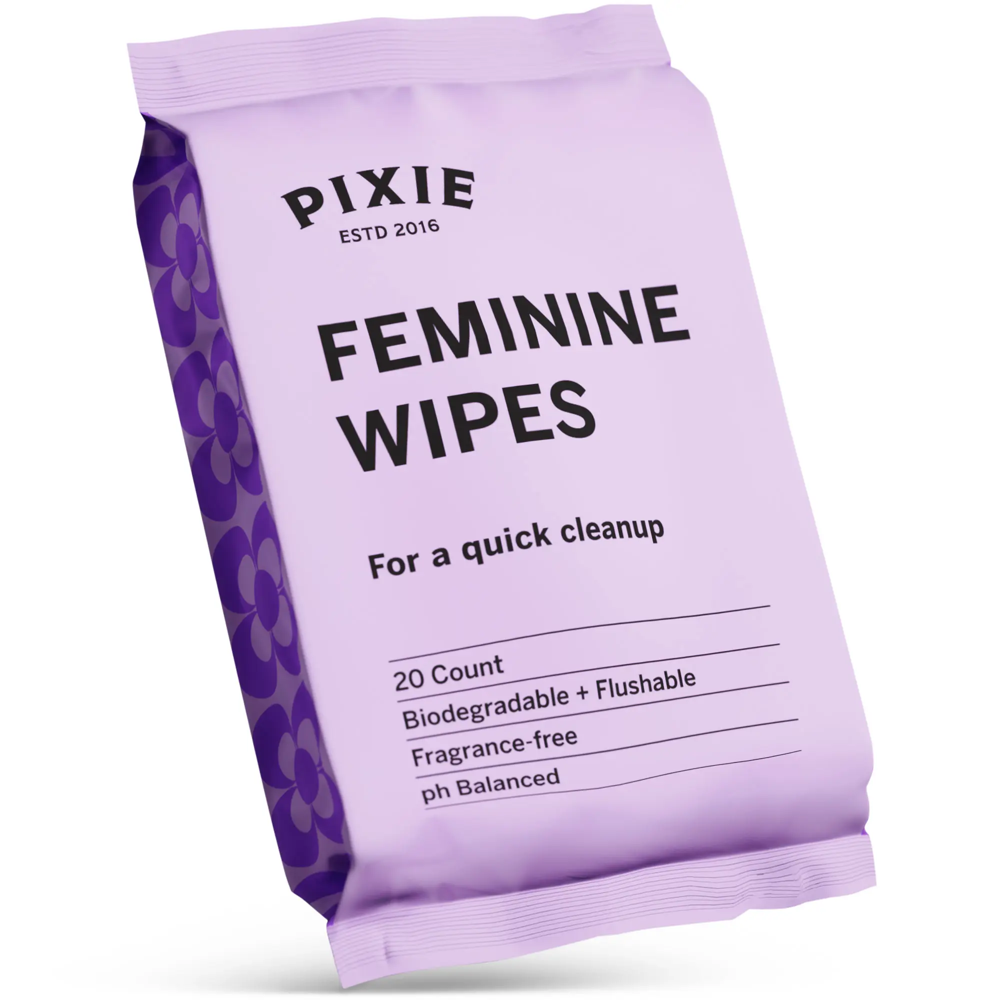 Pixie Menstrual Cup Wipes - On The Go Public Bathroom Wipes for Feminine Care - Safe On Period Cups & Menstrual Discs - Biodegradable, Flushable, pH Balanced & Unscented (20 Count)