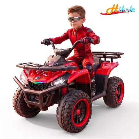 Hikole Ride-ons Toy Kids ATV, 24V Electric 4 Wheeler for Kids with Music Player, LED Lights, Seat Belt, Battery Powered Toddler Quad Ride on ATV