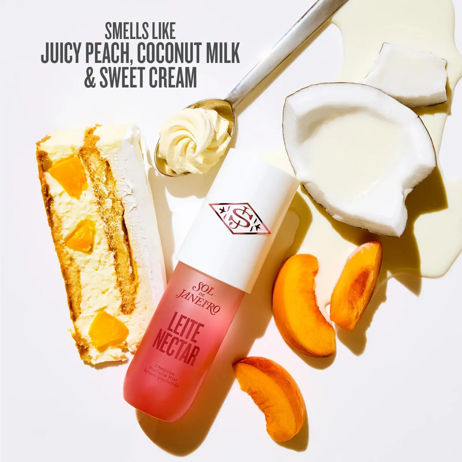 Sol de Janeiro Leite Néctar Perfume Mist, a Limited Edition Unisex Body Mist with Juicy Peach, Coconut Milk, and Sweet Cream | Fruity Coconut & Peach Floral Scent, Beauty Products, Mist Spray