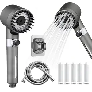 Filtered Shower Head with Handheld - High Pressure 3 Spray Modes Showerhead with Filters, 5 Replaceable Water Softener Filters for Hard Water | Ion Shower Drops Head with 60" Anti-Burst Hose