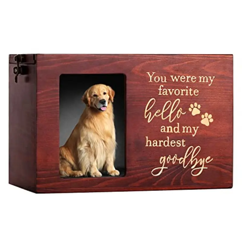 Pet Memorial Ash Box, Large Wooden Custom Funeral Cremation Urn, with Frame, Flannel Lining, Pet Remembrance Gift