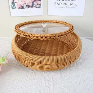 Handmade Storage Basket with Transparent Lid, Reinforced Organizer, Home Decor, Multi-Use for Living Room, Bedroom, Garden, Camping, Party