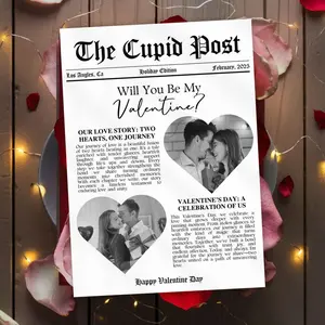 Custom Valentine’s Cupid Newspaper Poster, Editable Poster Valentine Template, Romantic Gift Idea, Personalized Valentine’s Day Art