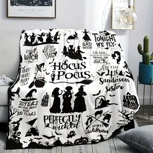 Enchanted Witch Three Sisters Design - 3 Sanderson Sisters Pattern, Soft Flannel All-Season Blanket, Suitable for Living Room, Bedroom, Halloween and Christmas Decoration