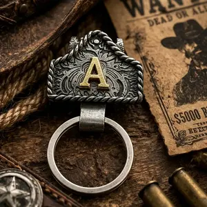 Father's day Handmade Cow Tag Belt Key Holder with Copper Initial – Custom Western Keychain for Men & Women, Texas-Inspired Cowboy Keychain, Fashion Accessory for Bags, Keys & Gifts tiktokshopspringglowup