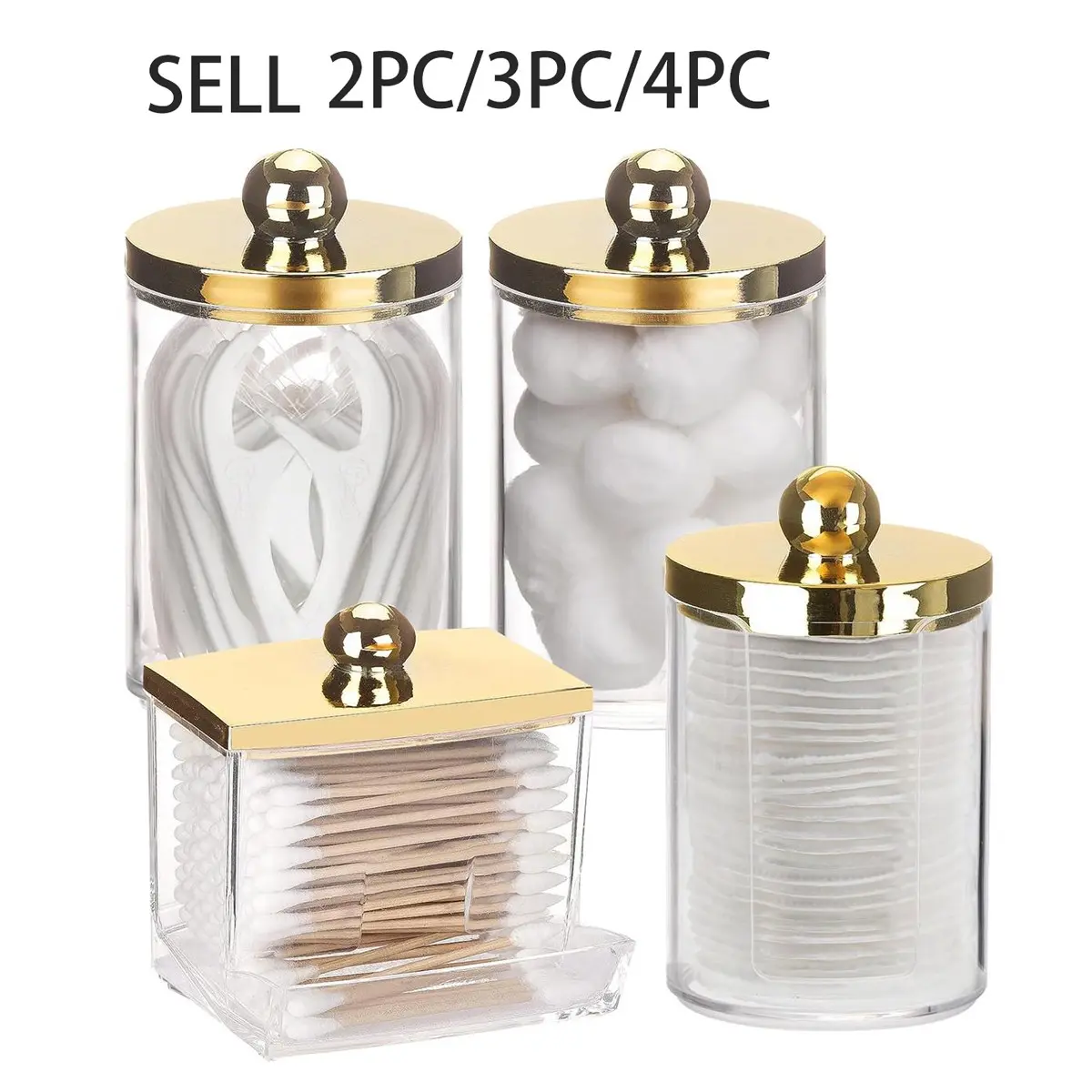 2/3/4 Pcs Cotton Swab Holder Bathroom Storage Containers, 10/7 Oz Cotton Ball Dispenser with Lid, Storage Box Organizer, Storage Bottles