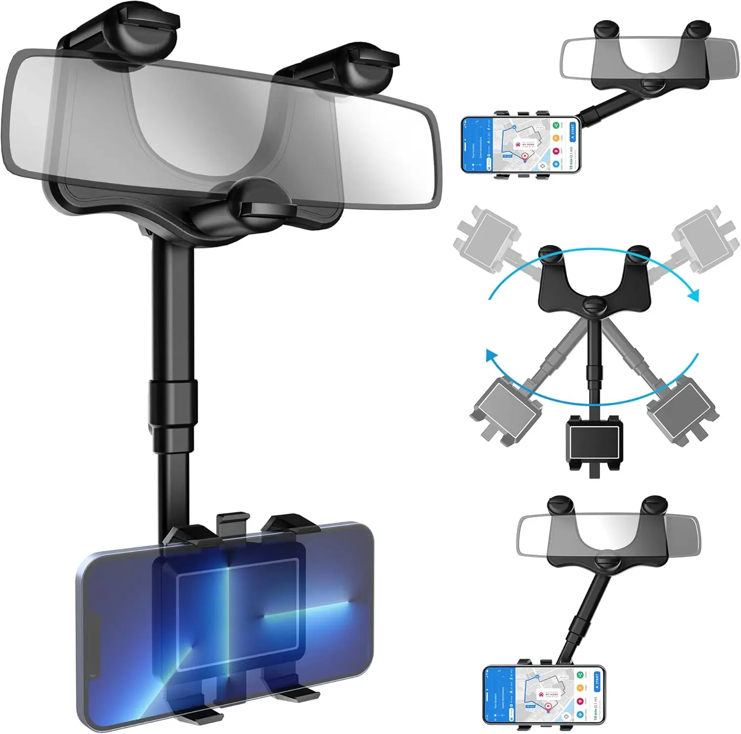 2026 Car Phone Holder, Mobile Phone Holder for Rearview Mirrors, 360° Rotatable & Retractable, Multifunctional Automotive Accessories, Suitable for any vehicle model
