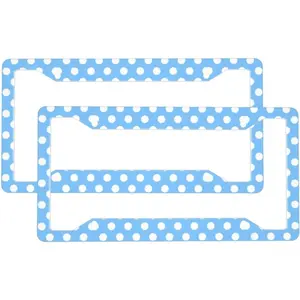 2 Pcs Car Truck License Plate Frames for Women Men - Aluminum Solid Light Blue Polka Dot Print License Plate Cover for Car Accessories for Women Men with Fasteners and Screws