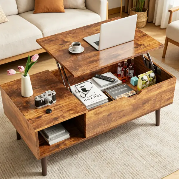 Lift Top Coffee Table with Hidden Compartment & Storage Shelf, Rising Wooden Dining Table for Living Room, Modern Center Table with 6.3" Lift Height