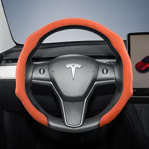 For Tesla Alcantara Leather Steering Wheel Cover Suede Quick-install Design All-season Anti-slip Sweat-absorbing For Model S/Model 3/Model Y/Model X/Model Y L Black Orange Red Pink Green White Automotive