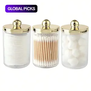 1/2/3pcs Swab Ball Pad Holder, Plastic Storage Container with Lid, 10 Oz Qtip Apothecary Jar Clear Storage Box Makeup Organizer, Bathroom Containers Dispenser, Storage Bottles #GLOBAL PICKS