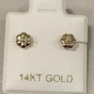 14k Gold Earrings - Flower with CZ, 14KT Gold, Elegant Design