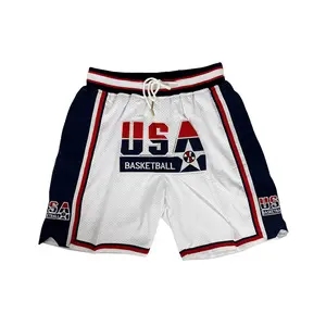 Men's Vintage USA Basketball Shorts Dream Team Sewing embroidery pull cord Four pockets loose mesh ventilation sweatpants outdoor sports training competition shorts Basketball Fan Gear Streetwear old-fashioned Cheap High Quality Sports Bottoms S-3XL