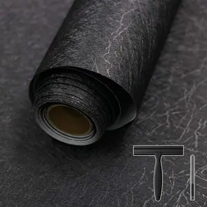 Black Silk Peel and Stick Wallpaper – Embossed Self Adhesive, Waterproof Vinyl Wrap for Cabinets & Walls, Removable Renter Friendly Contact Paper (15.7" x 118")