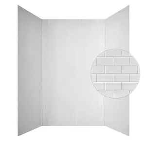 From Plain To Beautiful In Hours Subway Tile 60 in. W x 96 in. H x 42 in. D Three piece Glue-Up PVC Tub Surrounds Wall Panels
