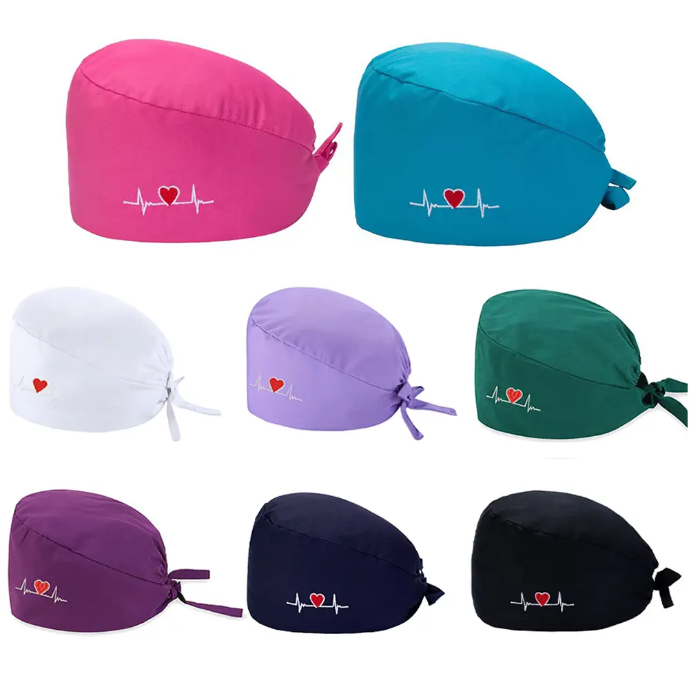 Unisex 8-Pack Essential Lead Scrub Caps with Heart Embroidery, Adjustable Sweatband - Versatile Comfortable Work Hats for Medical Professionals, Healthcare Accessories, Doctors, Basic, Beanies Hats, Unisex Clothes, Daily, Personalized Touch, Casual, Do No