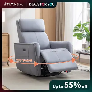 [Dealsforyoudays][Smart Recliner] EBELLO Hight Back 32.3'' Power Swivel Rocker Recliner Chair w/ USB Ports & Massage - Modern Gray Fabric, 360° Smooth Rotation, Lumbar Heating for Living Room