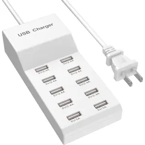 USB Wall Charger USB Charging Station for Multiple Devices USB Charger 10-Ports Power Hub Strip Smart Plug Charging Dock Charge Block Compatible with iPhone 15,iPod,Galaxy S Smart Phones