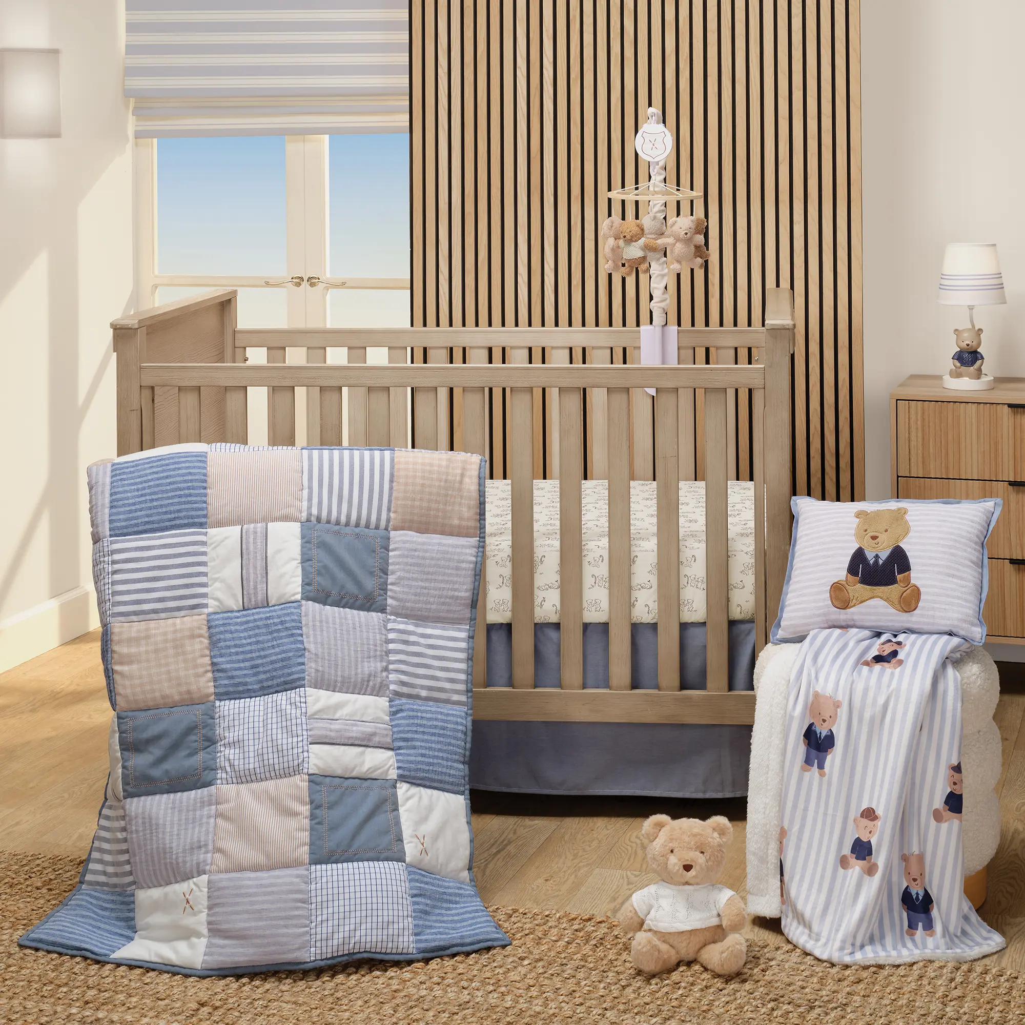 Lambs & Ivy Blue Patchwork Bears 3-Piece Nursery Baby Crib Bedding Set