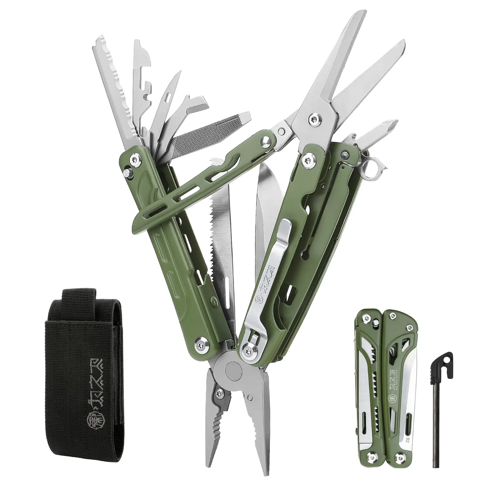 Xhandle MT-13 21-in-1 Folding Pliers EDC Multitool D2 Steel Scissors Saw Serrated Cutter Screwdriver Opener File with Keychain Hole Pocket Clip & Nylon Sheath for Camping Home Repair, Durable Hand Tools, Multifunctional Inspection Tool, Repair Toolkit, Po