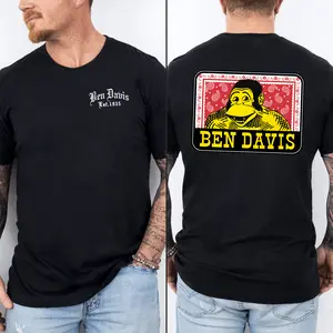 2 Sides BEN DAVIS Vintage 90s Rare T- Shirt - Black Short Sleeve Brand Top - Male Casual Style T-Shirt